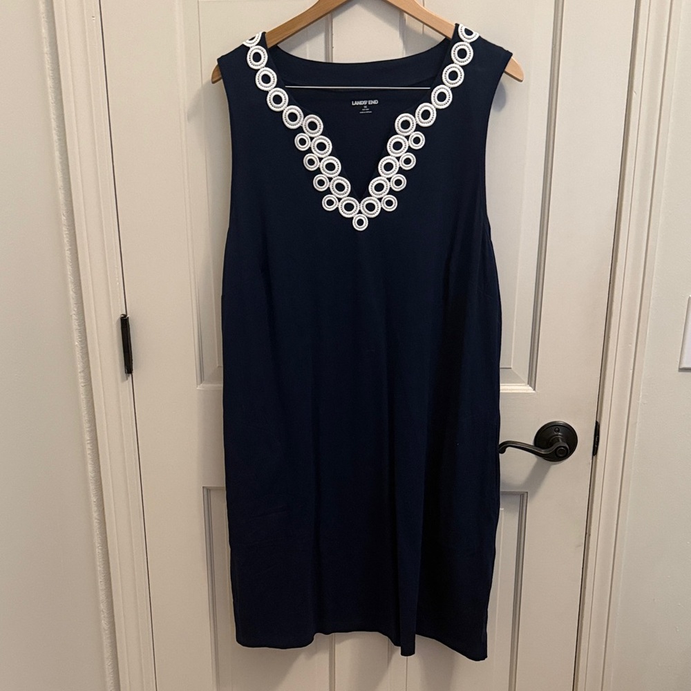 Lands' End Navy Dress with White Accents